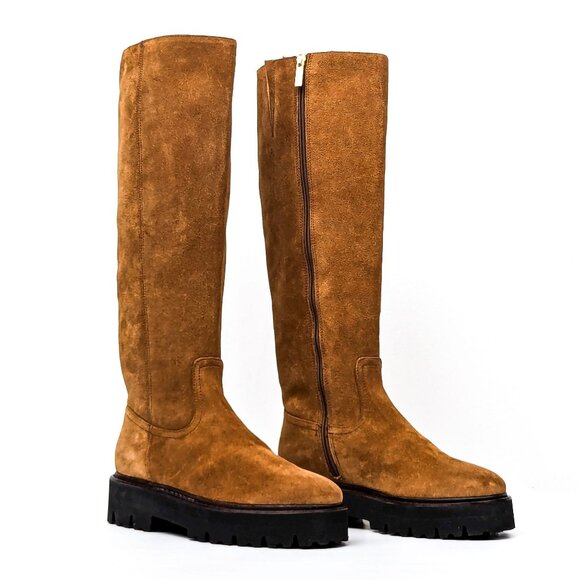 Aquatalia Women Sheya Wheat Suede Zip Weatherproof Riding...